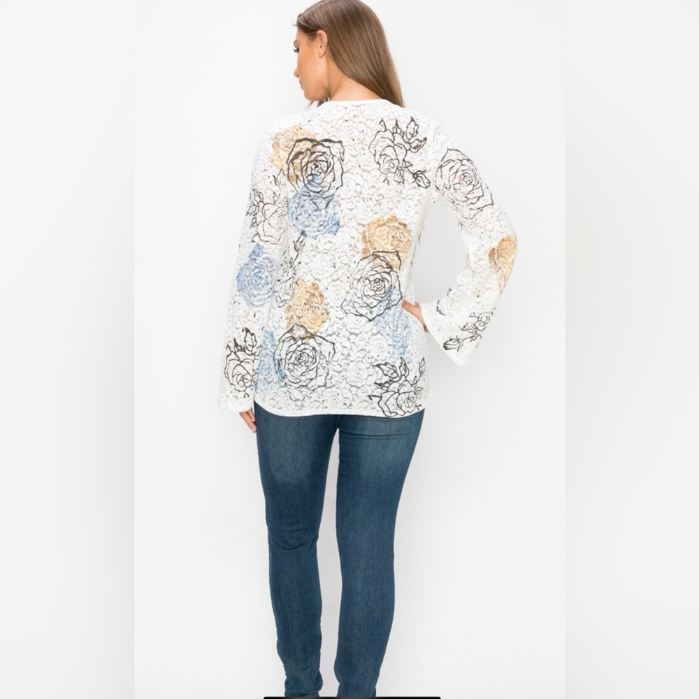 Tparty FLORAL PRINT ROUND NECK LS TOP - Picture 3 of 3